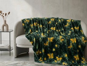 Mikroplüss pléd YELLOW BUTTERFLY, sötétzöld Méret: 160 x 200 cm