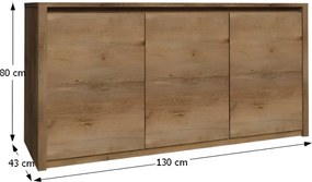 Komód 3- ajtós, tölgyfa lefkas, MONTANA K3D