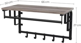 Szürke polc akasztókkal TAYLOR TRUFFLE 66x30x27 cm