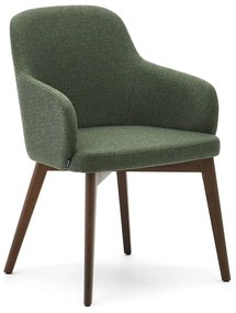 Sötétzöld kárpitozott karfás étkezőfotel Nelida – Kave Home