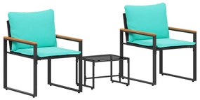 vidaXL Bútor szettek párnával 3 pcs Fekete és Türkiz Rattan