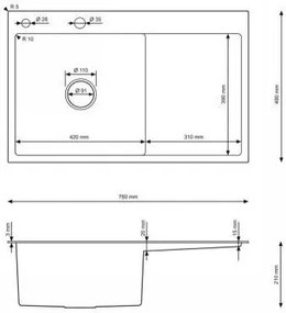 Erga HD, 1 kamrás acél mosogató 780x490x210 mm, bal, grafit, ERG-MLS-HD7849LB