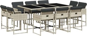 vidaXL 11 részes világosszürke polyrattan kerti ülőgarnitúra párnákkal