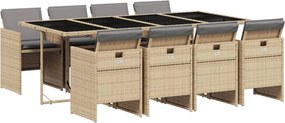 vidaXL 9 részes vegyes bézs polyrattan kerti étkezőgarnitúra párnákkal
