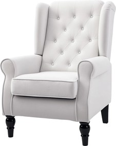 HOMCOM Fotel Fülestámlás Karosszék Tűzött Magas Háttámla Kárpitozott Akcent Szék Fa Lábakkal Nappali Hálószoba Krémfehér Terhelhetőség 160 kg