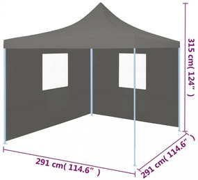 antracitszürke összecsukható rendezvénysátor 2 oldalfallal 3x3m