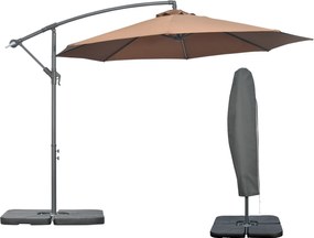 Outsunny Középponttól Eltolt Napernyő Ø3x2.5 m Keresztalappal, Súlyokkal és Kézi Forgatóval, Fém és Poliészter Terasz Napernyő 180 g/m² 6 Ráccsal, UV