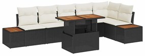vidaXL Kert étkező szett párnával 7 pcs Fekete és bézs