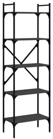 5 szintes fekete szerelt fa könyvespolc 56 x 31,5 x 174 cm