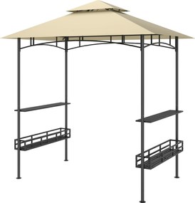 Outsunny Grill Pavilon 240 x 150 x 257 cm Vízálló Tűzálló Kertipavilon Két Rétegű Tetővel, Oldalsó Polcokkal, UV Védelemmel Ellátott Kerti Napernyő, A