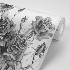 Öntapadó tapéta fekete-fehér vintage rózsacsokor