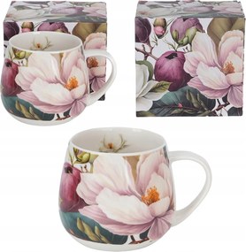 Bögre hordó alakú 430ml porcelán magnóliák virágok ajándék elegáns dobozban