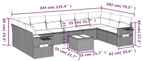 11 részes világosszürke polyrattan kerti ülőgarnitúra párnákkal