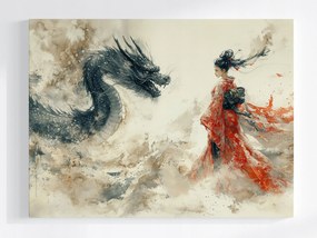 Vászonkép Canvas Japán Ázsia Fantasy Harcos Sárkány Gésa 100x75