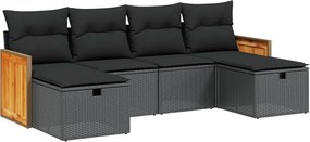 vidaXL 6 részes fekete polyrattan kerti ülőgarnitúra párnákkal