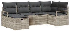 6 részes kertibútor szett párnákkal, világosszürke poli rattan, 2 személyes kertibútor párnákkal, szürke poli rattan