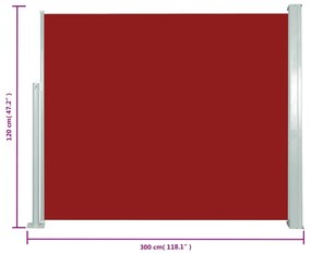 piros behúzható oldalsó napellenző 120 x 300 cm