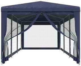 kék HDPE rendezvénysátor 8 hálós oldalfallal 3x9 m