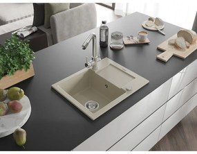 Mexen Enzo, gránit mosogató 576x465x174 mm, 1 kamrás, Duero króm csaptelep, bézs, 6506-69-671600-00