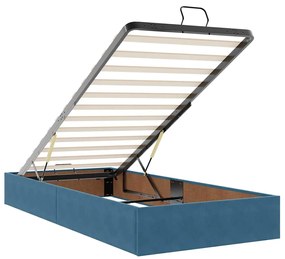 Ottomán ágykeret matracokkal sötétkék 90x190cm bársony