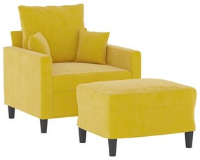 sárga bársony kanapéfotel lábtartóval 60 cm