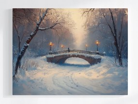 Poszter Tájkép Kilátás Park Híd Patak Tél Hó 80x60