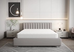 Modern kárpitozott ágy függőleges steppeléssel a fejtámlán, világosszürke színben 180 x 200 cm tárolóhely nélkül