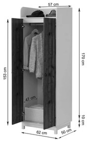 Fehér-natúr színű ruhásszekrény tölgyfa dekorral 62x180 cm Goslar - Støraa