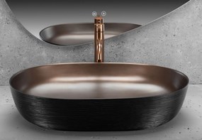 Rea Cleo, asztali mosdó 605x410x140 mm, réz matt-fekete, REA-U6383