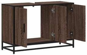 barna tölgy szerelt fa fürdőszobai mosdószekrény 90x33x60 cm