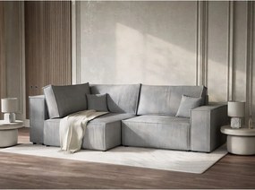 Szürke kordbársony kinyitható-tárolóhelyes sarokkanapé (bal oldali-L alakú) Tonga – Maison de Rêve