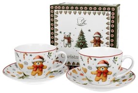 Karácsonyi porcelán teás csésze + alj két személyes szett díszdobozban Christmas Cuties