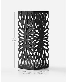 Esernyőtartó négyzet alakú mintás, akasztókkal, fekete 15x15x41cm