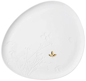 Fehér porcelán tányér GOLD LEAF, nagyméretű