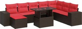 vidaXL 9 részes barna polyrattan akácfa kerti ülőgarnitúra párnákkal