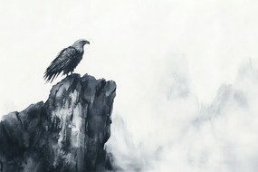Vászonkép Canvas Madár Sas Hegyek Szikla Természet B&amp;w 120x80