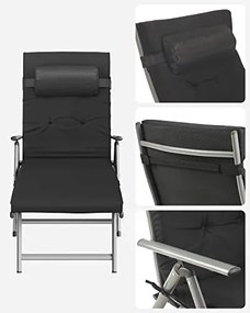 SONGMICS Napozóágy, 6 cm vastag matraccal, dönthető, max. terhelhetőség 150 kg, fekete