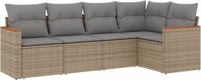 vidaXL 5 részes bézs polyrattan kerti ülőgarnitúra párnákkal