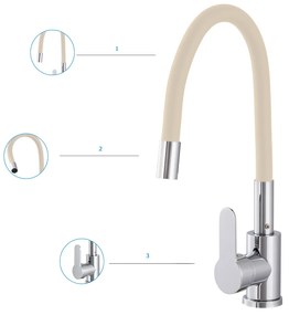 Gamma Flex 2000, szabadon álló mosogató csaptelep rugalmas karral, bézs-króm, GMA-BFX-2000B