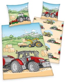 Gyermek pamut ágynemű, Traktor, 140 x 200 cm, 70 x 90 cm