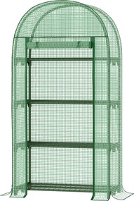 Outsunny Erkélyi Mini Üvegház 4 Polccal, Mini Üvegház, Paradicsom Ház, Növény Ház, Hidegkeret, Fém, Zöld, 80 x 49 x 160 cm | Aosom