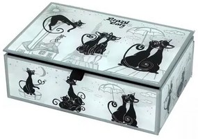 Crazy Cats macskás üveg ékszertartó doboz bársony béléssel