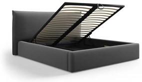 Sötétszürke kárpitozott ágyneműtartós franciaágy ágyráccsal 180x200 cm Elio – Milo Casa