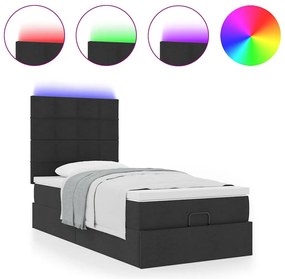 fekete szövet ottomán ágy matraccal &amp; LED-ek 80x200cm