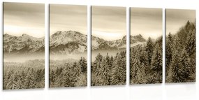 5-részes kép fagyos hegyek szépia kivitelben