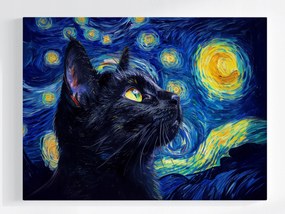 Canvas Vászonkép Olaj Van Gogh Csillagos Éj Fekete Macska 100x75