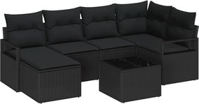 vidaXL Kanapé Szett párnával 7 pcs Fekete polirattan