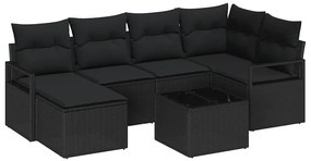 vidaXL Kanapé Szett párnával 7 pcs Fekete polirattan
