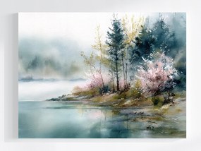 Vászonkép Canvas Tájkép Tó Part Fák Tavasz Köd 80x60