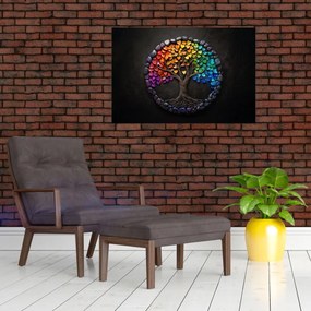 Kép – Fa színes szívekkel (90x60 cm)